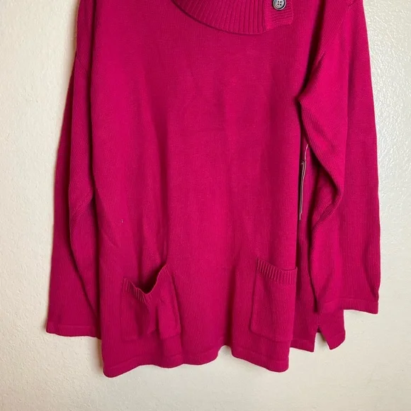 Chico's Fuchsia Cowl Neck TunicSweater Button Detail Cozy Knit Pullover size 3 - Picture 5 of 15
